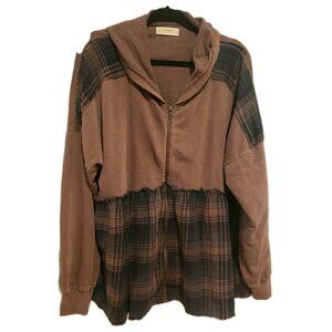 Lucky Brand Womens Sweater Hoodie Sweatshirt Long Sleeve Plaid Full Zip XL